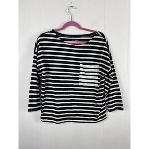Kate Spade Black And white 3/4 sleeve striped top Size Medium Preppy Pocket